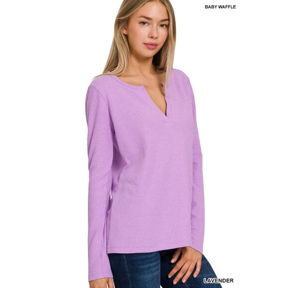 NWT LAVENDER BABY WAFFLE V-NECK LONG SLEEVE TOP - Picture 2 of 3